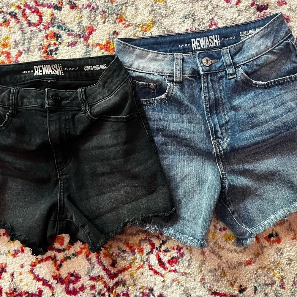 Rewash Brand Super High Rise Denim Shorts Bundle Black Blue Cutoff Womens‎ 22